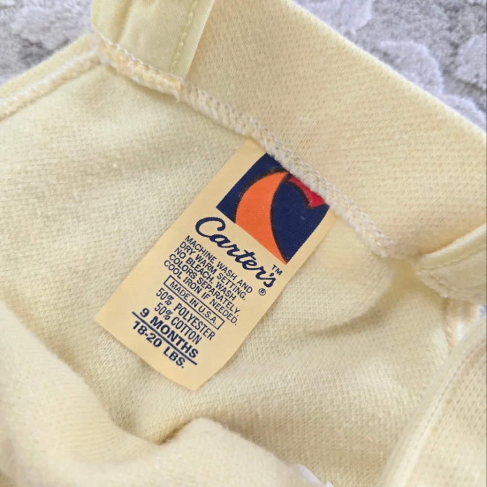 Vintage Carter's Yellow Baby Romper with Bear Embroidery